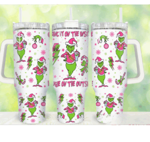 Festive Grinch Holiday Tumbler – Insulated Mug with Handle & Straw