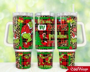 Festive Grinch Tumbler - Holiday Cheer with Leopard & Plaid Design