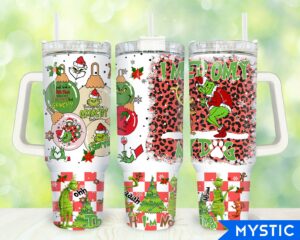Festive Grinch-Themed Insulated Holiday Tumbler with Handle & Straw