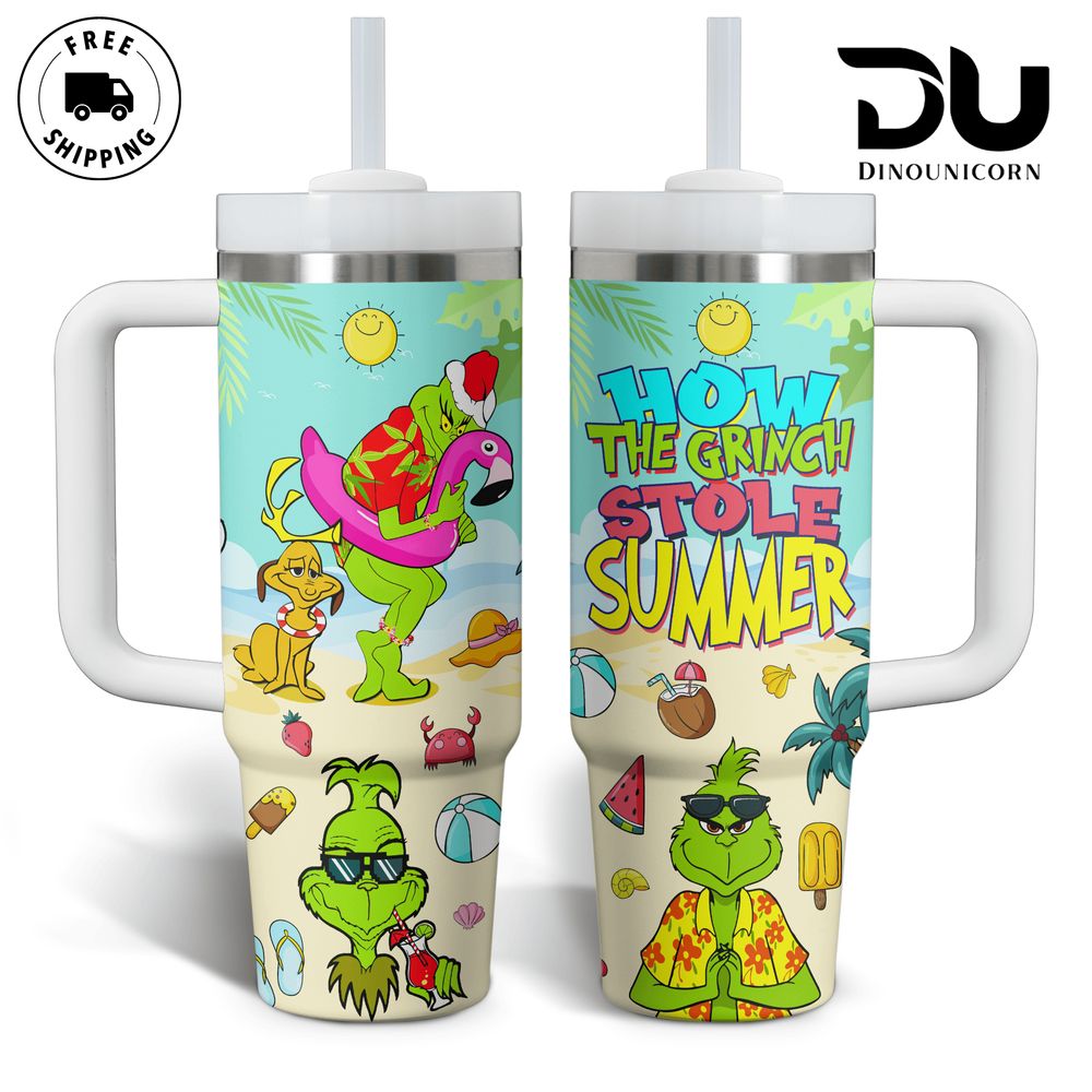 Fun Grinch Summer Tumbler with Straw - Stay Cool with Beach Vibes