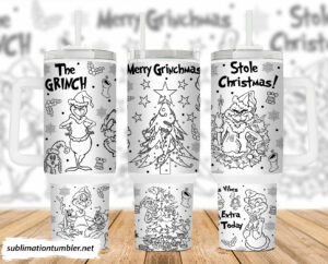 Festive Grinch Christmas Tumbler - Double Walled Insulated Mug with Lid & Straw