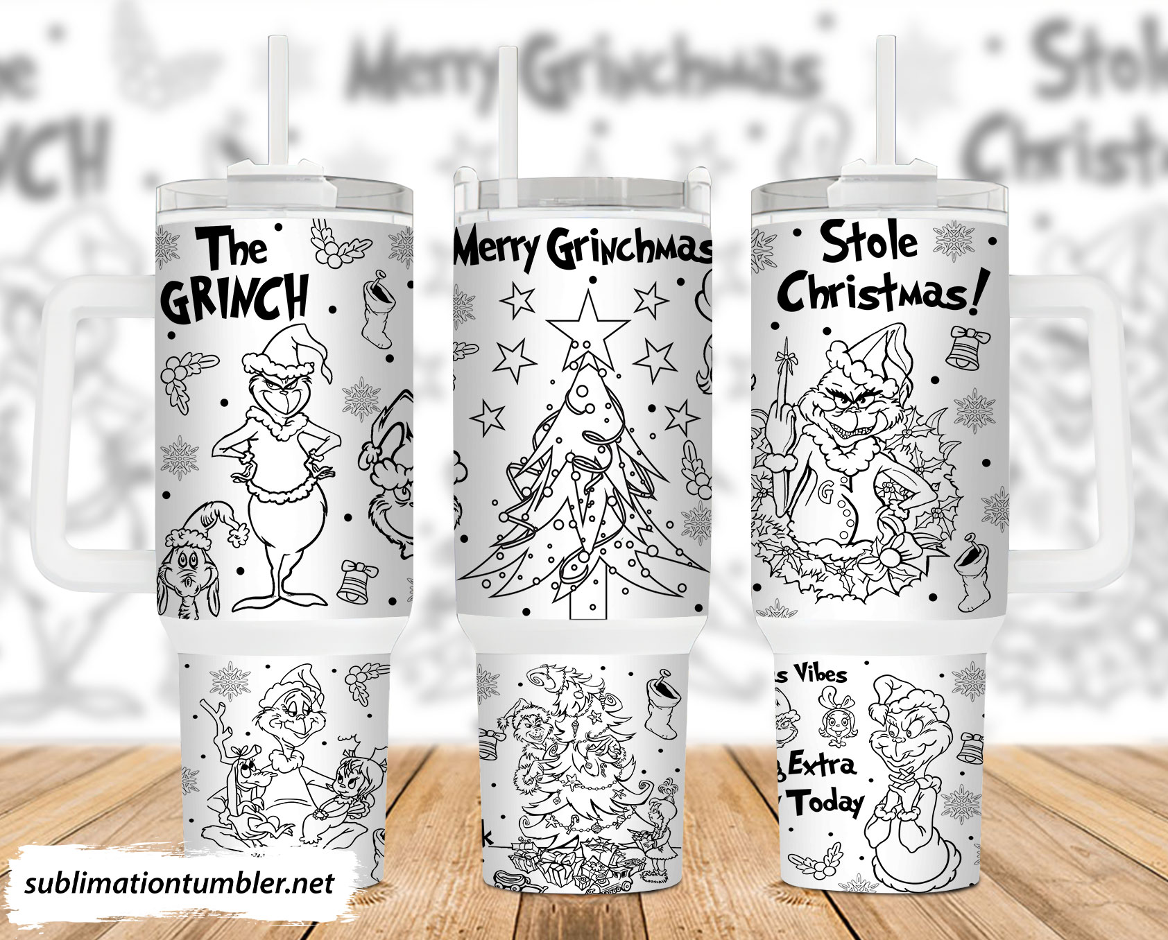 Festive Grinch Christmas Tumbler - Double Walled Insulated Mug with Lid & Straw