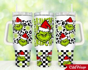 Festive Grinch Christmas Tumbler with Straw - Holiday Cheer Mug
