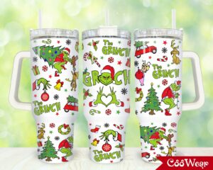 Festive Grinch Holiday Tumbler - Double-Walled, Spill-Proof, 40oz