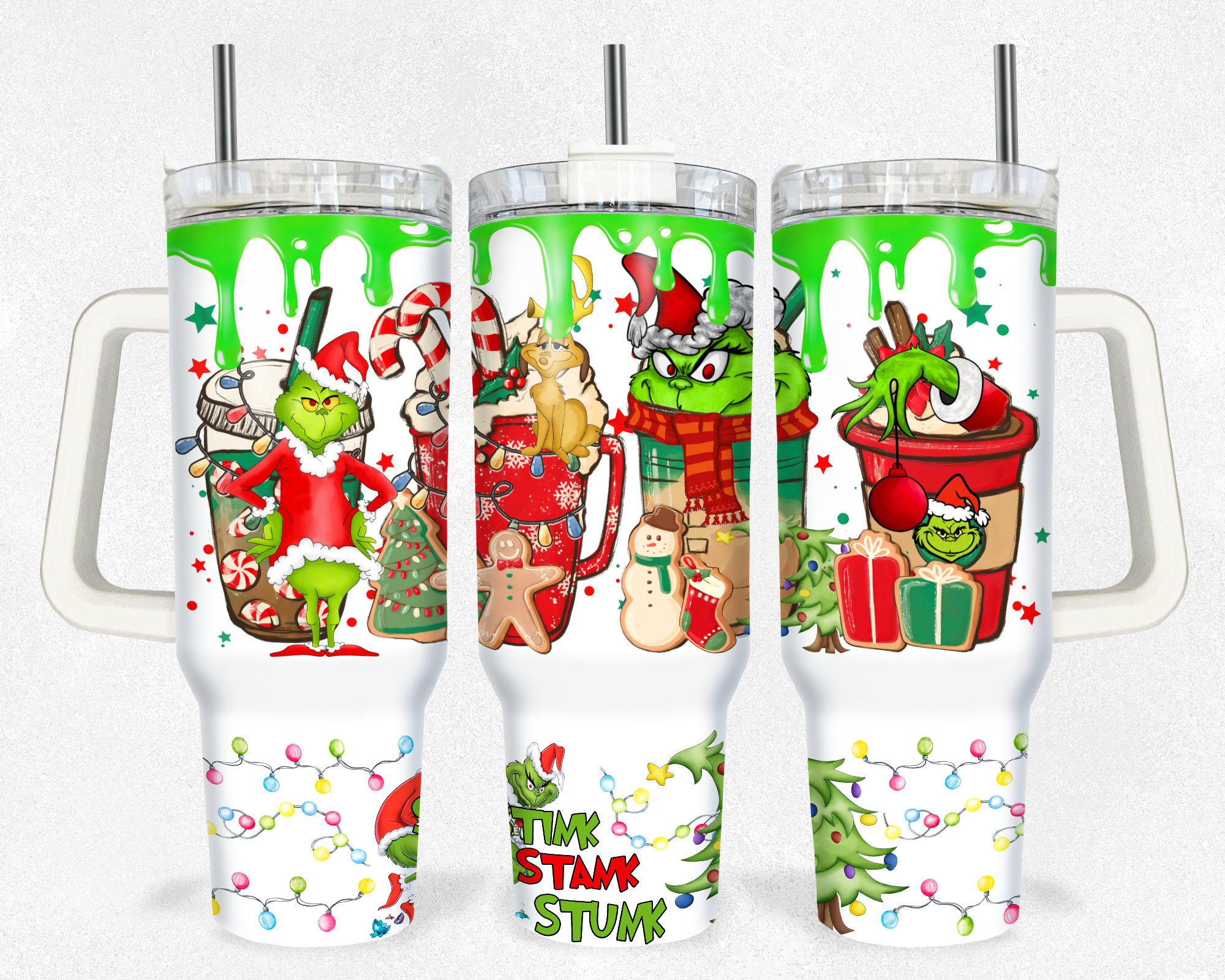 Festive Grinch Christmas Tumbler with Handle - Holiday Cheer in Every Sip!