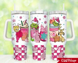 Festive Holiday Tumbler with Handle - Grinchmas Cheer Design