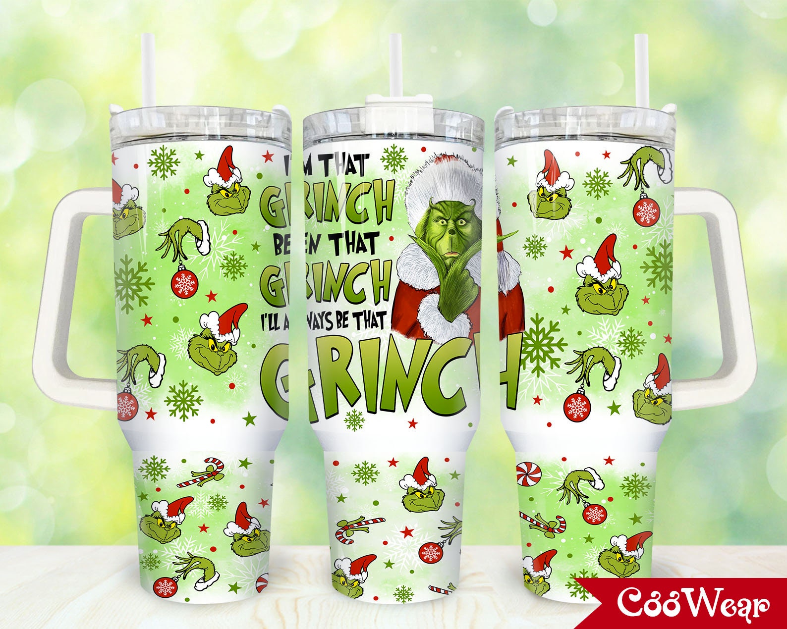 Festive Grinch Christmas Tumbler – Double-Walled Insulated Mug with Straw - Image 2