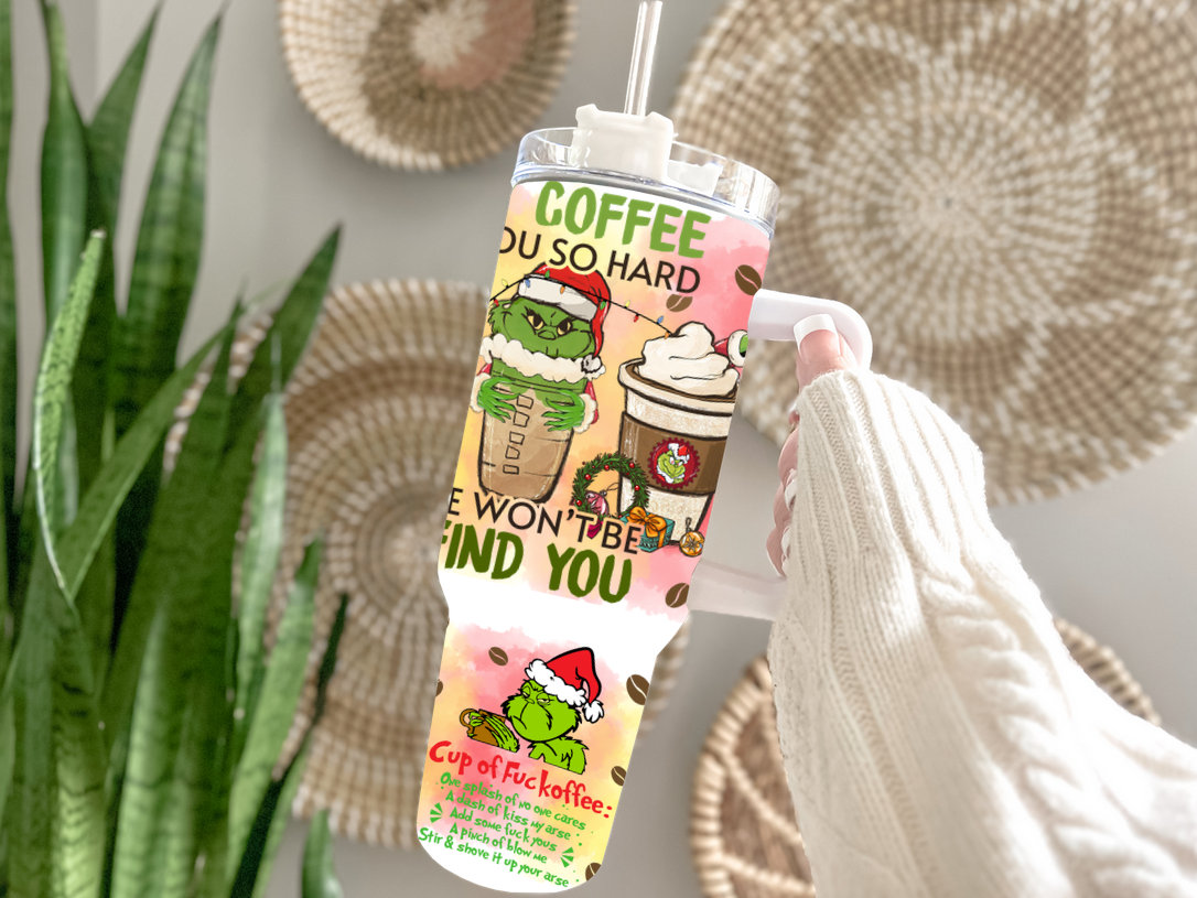 Funny Christmas Coffee Tumblers - Grinch-Themed Insulated Travel Mugs - Image 2