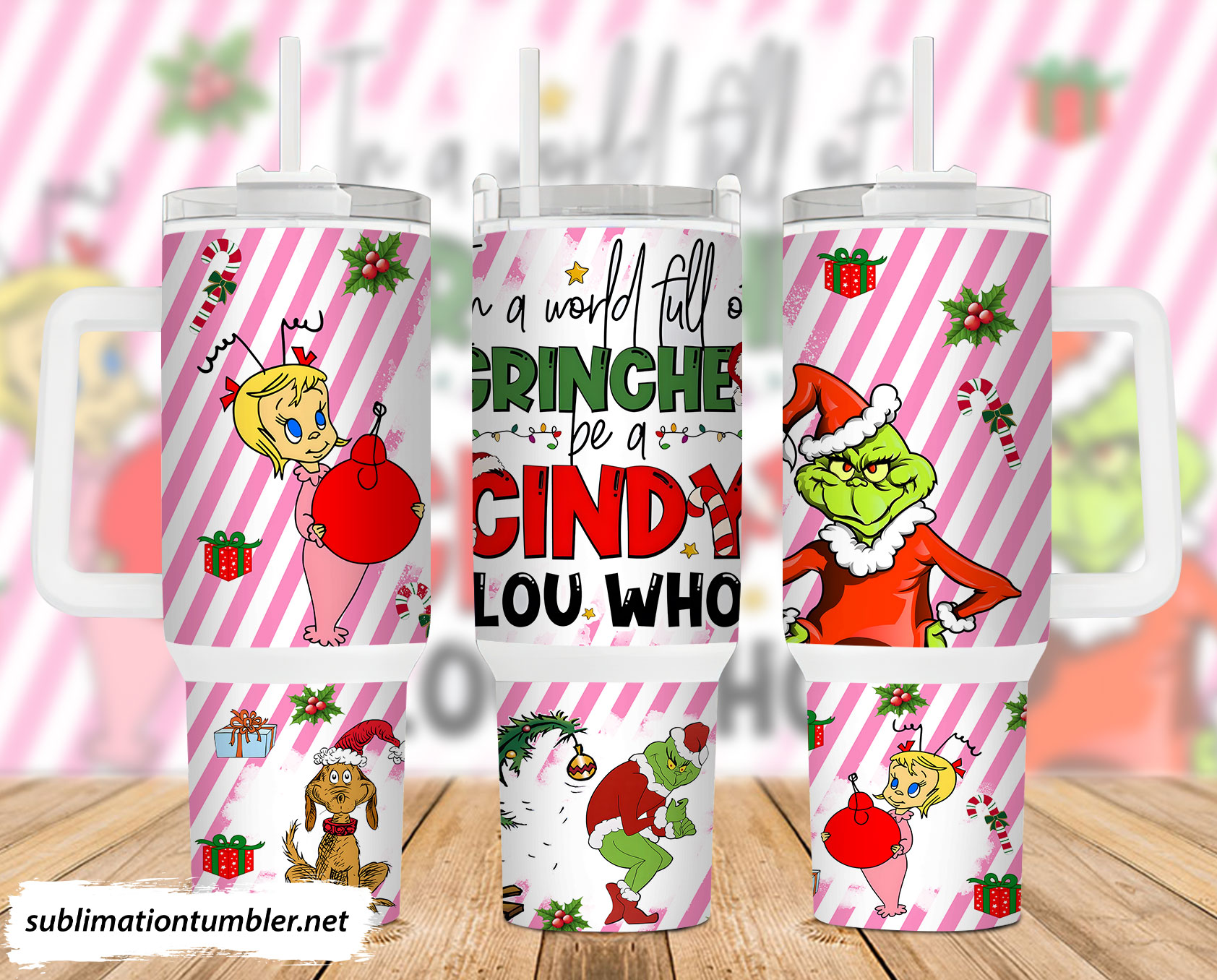 Festive Holiday Tumbler - Grinch & Cindy Lou Who Design