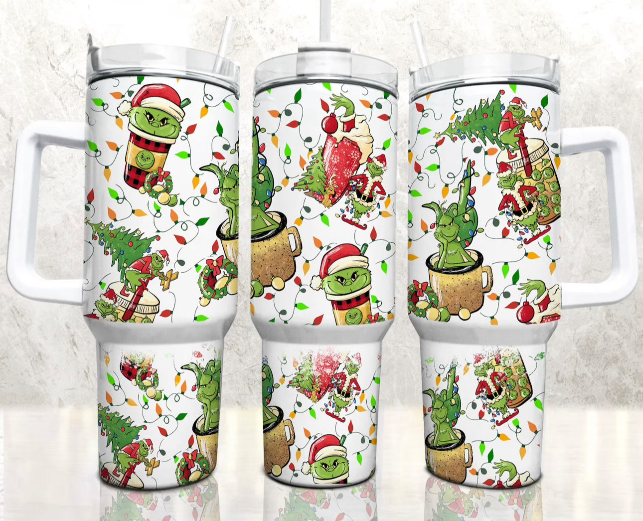 Festive Grinch Christmas Tumbler – Double-Walled Insulated Mug with Straw