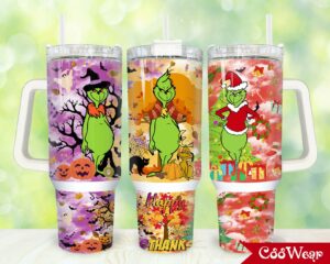 Festive Grinch Tumbler Set - Halloween, Thanksgiving & Christmas Designs