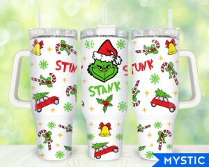 Festive Grinch-Themed Insulated Travel Tumbler with Handle - Holiday Cheer