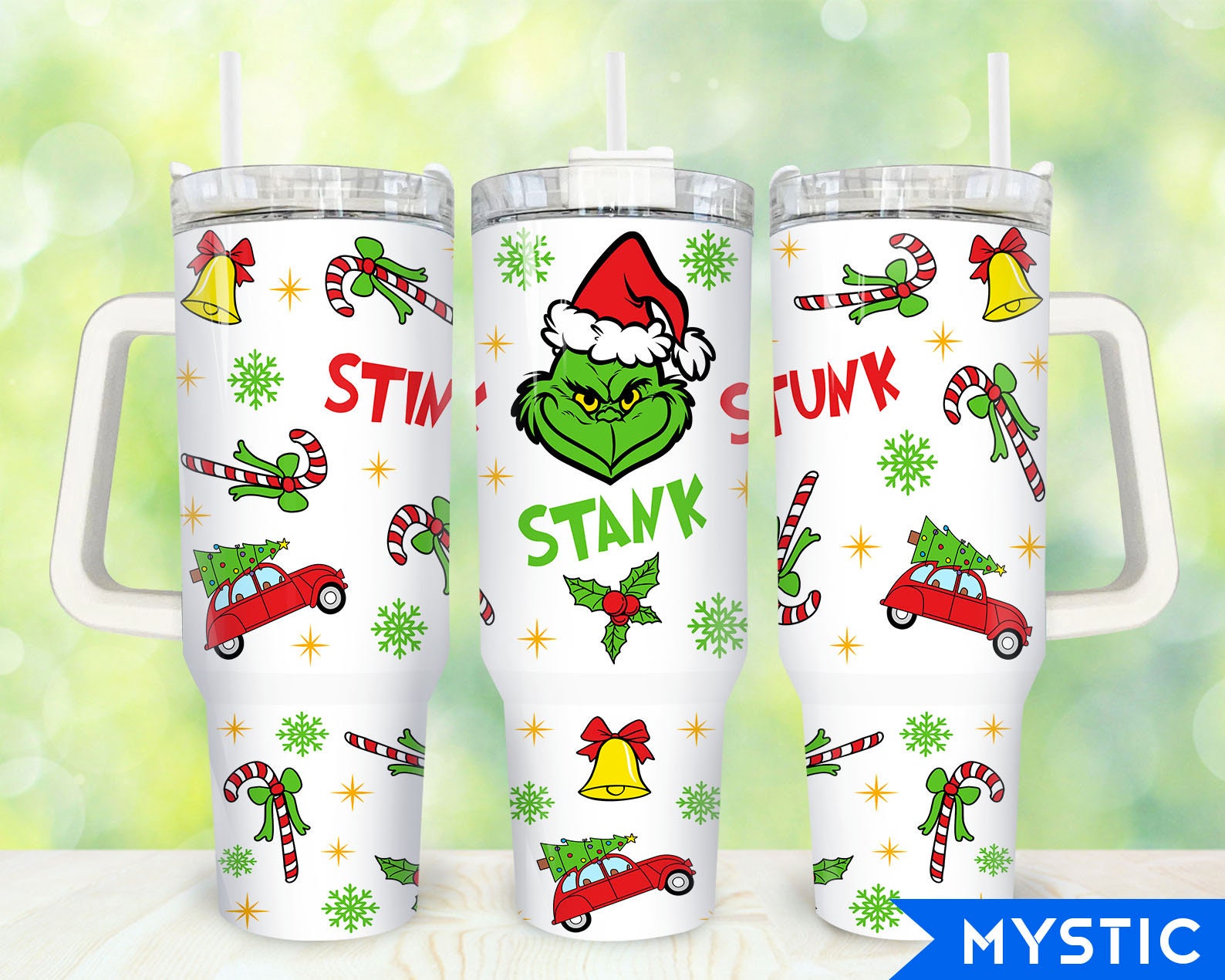 Festive Grinch-Themed Insulated Travel Tumbler with Handle - Holiday Cheer