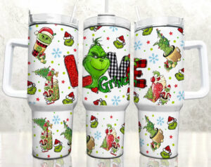 Festive Grinch Christmas Tumbler with Straw - Holiday Drinkware Fun