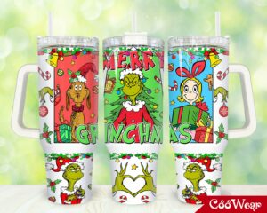 Festive Grinchmas Tumbler with Handle & Straw - Perfect Holiday Gift