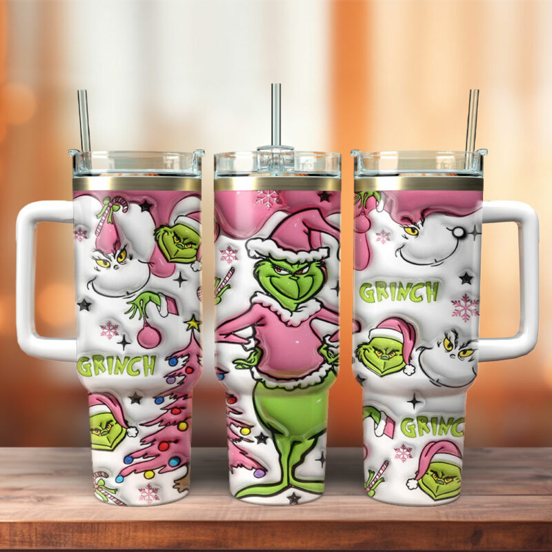 The Grinch Movies Custom Stanley Quencher 40oz Stainless Steel Tumbler With Handle - Threewoofs