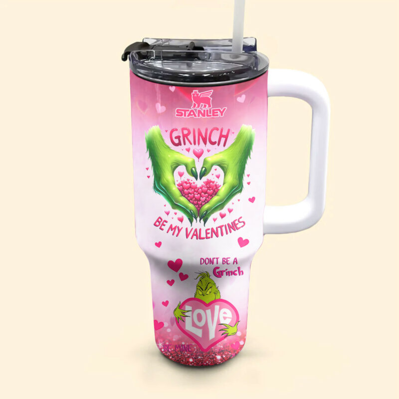 The Grinch Movies Valentine Custom Stanley Quencher 40oz Stainless Steel Tumbler With Handle - Threewoofs - Image 3
