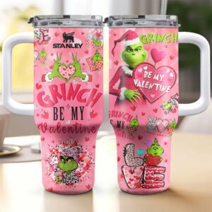 The Grinch Movies Valentine Custom Stanley Quencher 40oz Stainless Steel Tumbler With Handle - Threewoofs