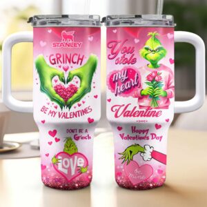 The Grinch Movies Valentine Custom Stanley Quencher 40oz Stainless Steel Tumbler With Handle - Threewoofs