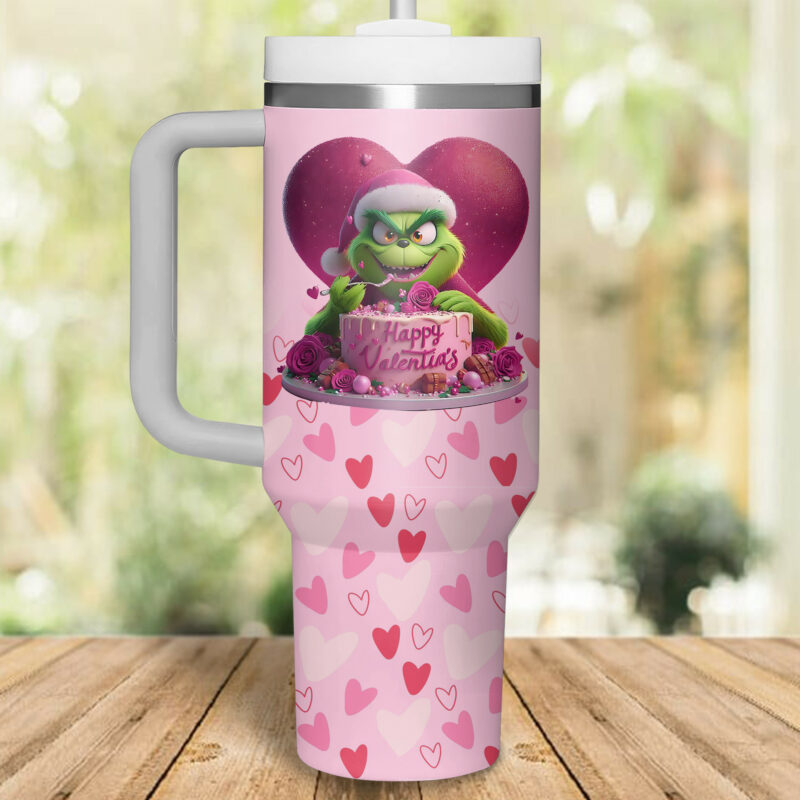 The Grinch Movies Valentine Custom Stanley Quencher 40oz Stainless Steel Tumbler With Handle - Threewoofs - Image 2