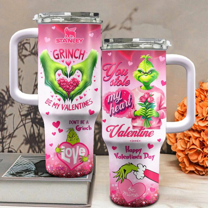 The Grinch Movies Valentine Custom Stanley Quencher 40oz Stainless Steel Tumbler With Handle - Threewoofs - Image 2