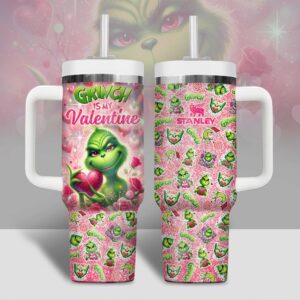 The Grinch Movies Valentine Custom Stanley Quencher 40oz Stainless Steel Tumbler With Handle - Threewoofs