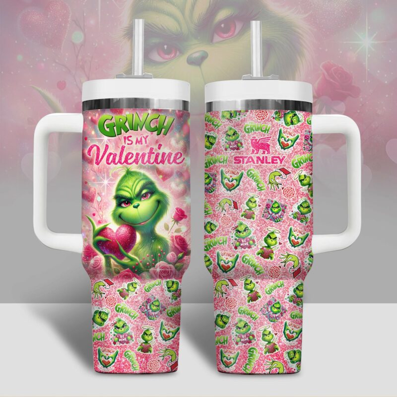 The Grinch Movies Valentine Custom Stanley Quencher 40oz Stainless Steel Tumbler With Handle - Threewoofs
