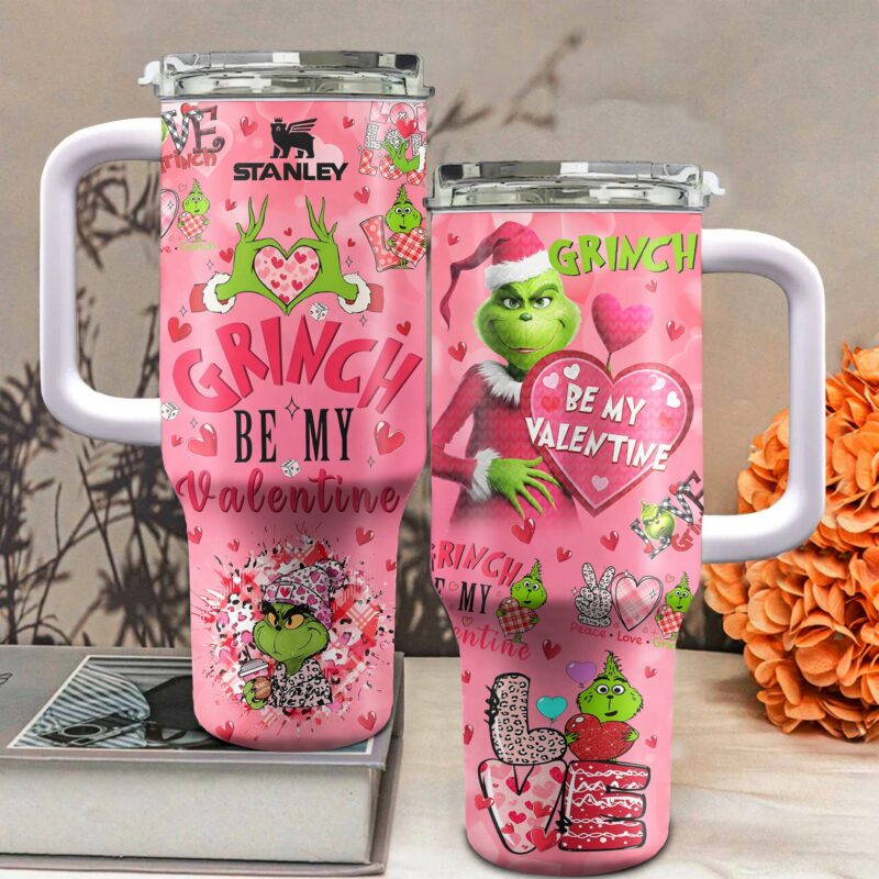 The Grinch Movies Valentine Custom Stanley Quencher 40oz Stainless Steel Tumbler With Handle - Threewoofs - Image 3