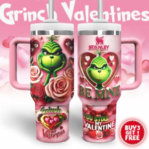 The Grinch Movies Valentine Custom Stanley Quencher 40oz Stainless Steel Tumbler With Handle - Threewoofs