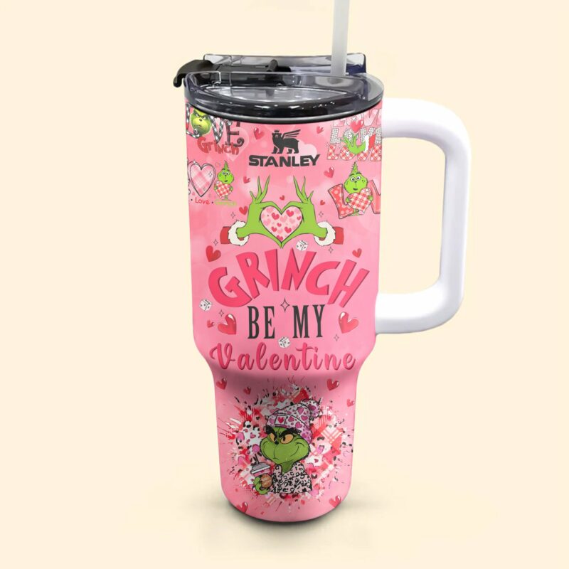 The Grinch Movies Valentine Custom Stanley Quencher 40oz Stainless Steel Tumbler With Handle - Threewoofs - Image 2