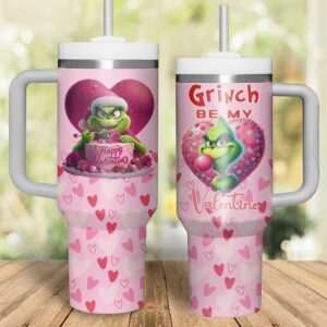The Grinch Movies Valentine Custom Stanley Quencher 40oz Stainless Steel Tumbler With Handle - Threewoofs