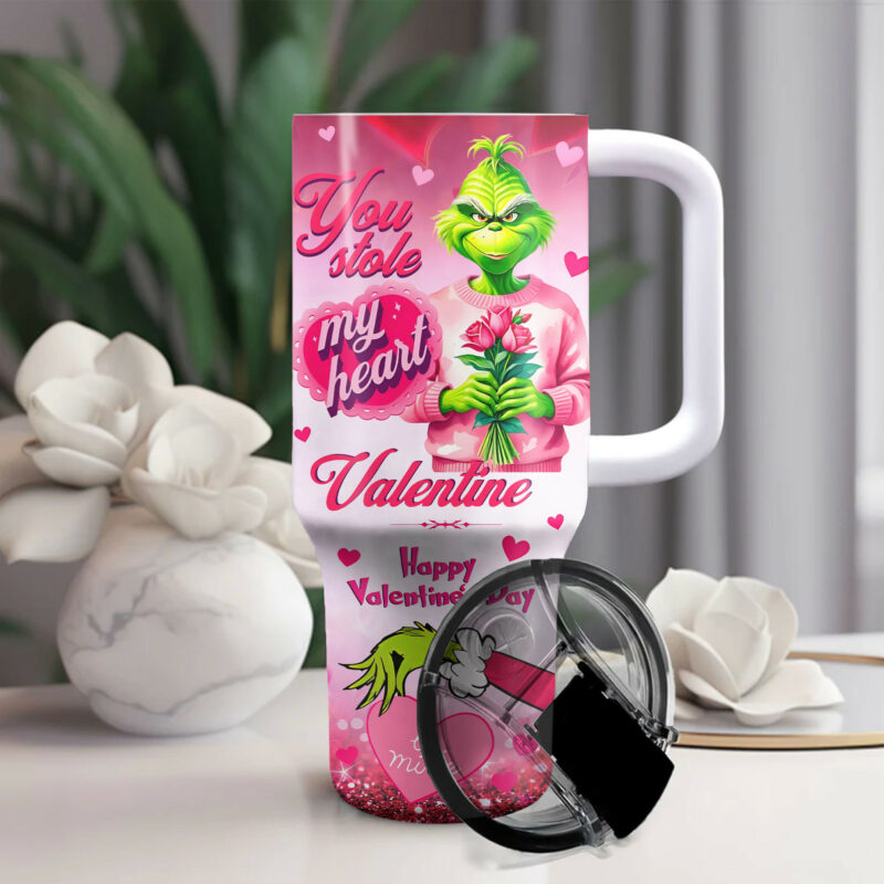 The Grinch Movies Valentine Custom Stanley Quencher 40oz Stainless Steel Tumbler With Handle - Threewoofs - Image 4
