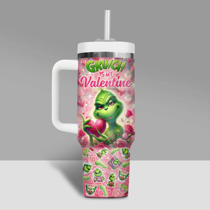 The Grinch Movies Valentine Custom Stanley Quencher 40oz Stainless Steel Tumbler With Handle - Threewoofs - Image 2
