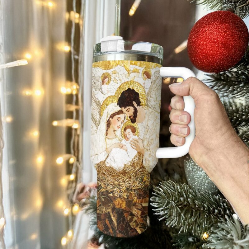 The Holy Family Christmas Custom Stanley Quencher 40oz Stainless Steel Tumbler With Handle - Threewoofs - Image 3