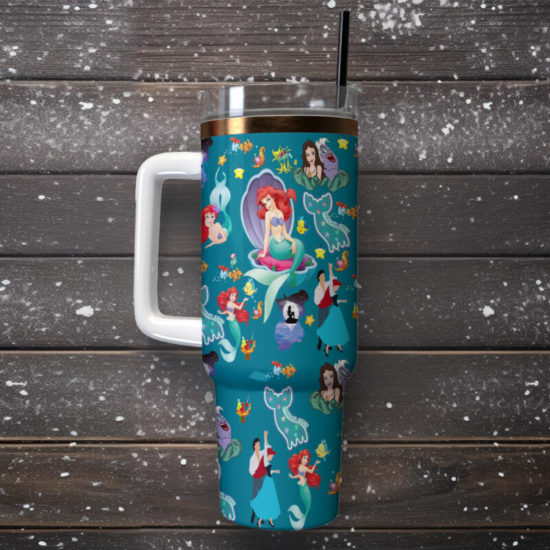 The Little Mermaid Cartoon Custom Stanley Quencher 40oz Stainless Steel Tumbler With Handle - Threewoofs - Image 2