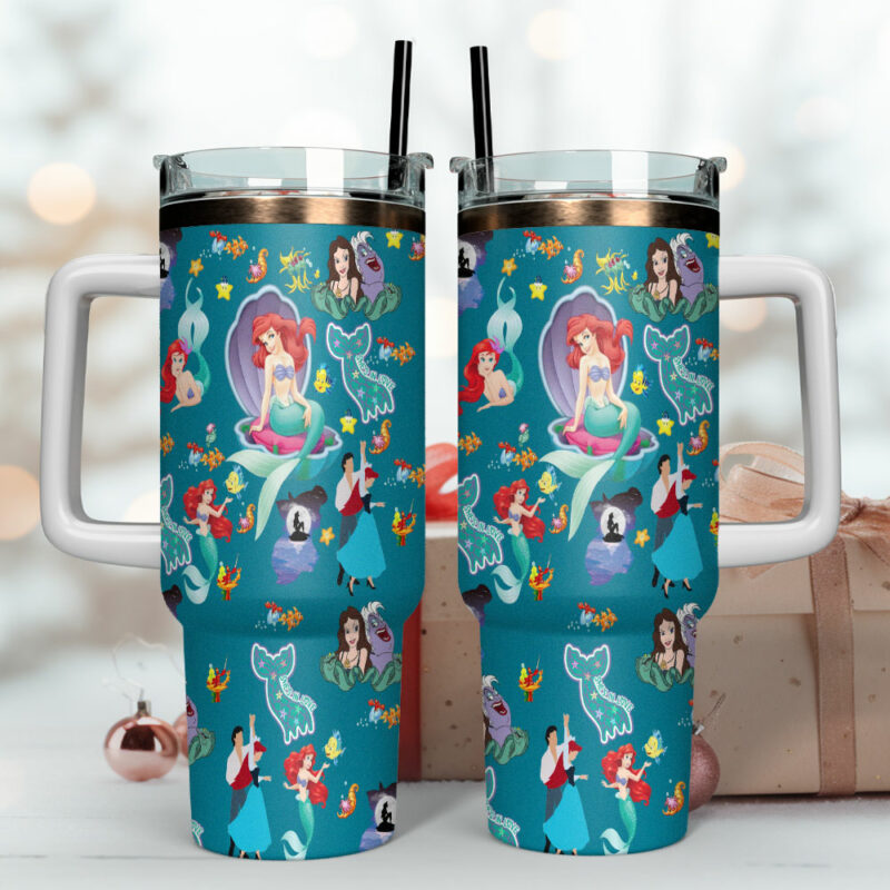 The Little Mermaid Cartoon Custom Stanley Quencher 40oz Stainless Steel Tumbler With Handle - Threewoofs - Image 4