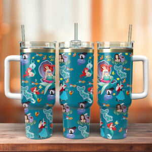 The Little Mermaid Cartoon Custom Stanley Quencher 40oz Stainless Steel Tumbler With Handle - Threewoofs