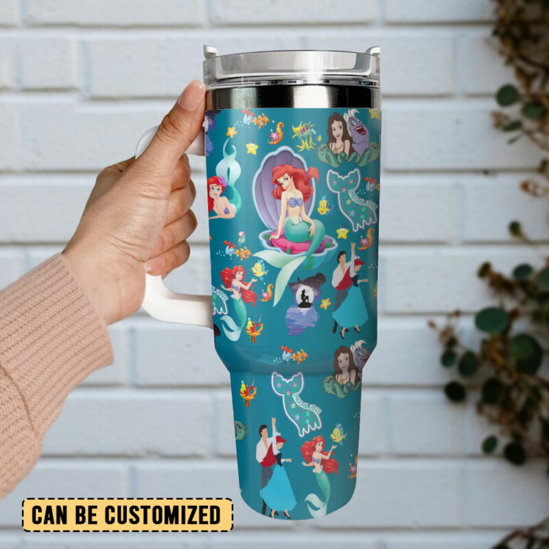 The Little Mermaid Cartoon Custom Stanley Quencher 40oz Stainless Steel Tumbler With Handle - Threewoofs - Image 3