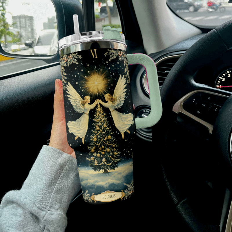 The Lovers Tarot Christmas Custom Stanley Quencher 40oz Stainless Steel Tumbler With Handle - Threewoofs - Image 2