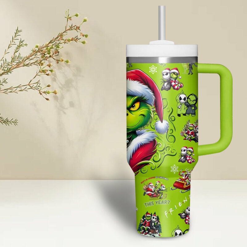 The Nightmare Before Christmas And Grinch Movies Custom Stanley Quencher 40oz Stainless Steel Tumbler With Handle - Threewoofs - Image 2