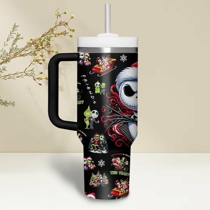 The Nightmare Before Christmas And Grinch Movies Custom Stanley Quencher 40oz Stainless Steel Tumbler With Handle - Threewoofs - Image 3