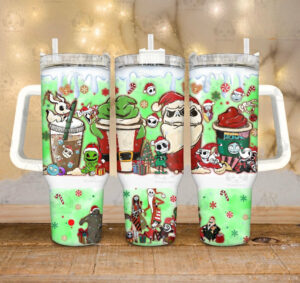 Festive Holiday Cartoon Tumbler with Handle - Double-Walled Insulated Mug