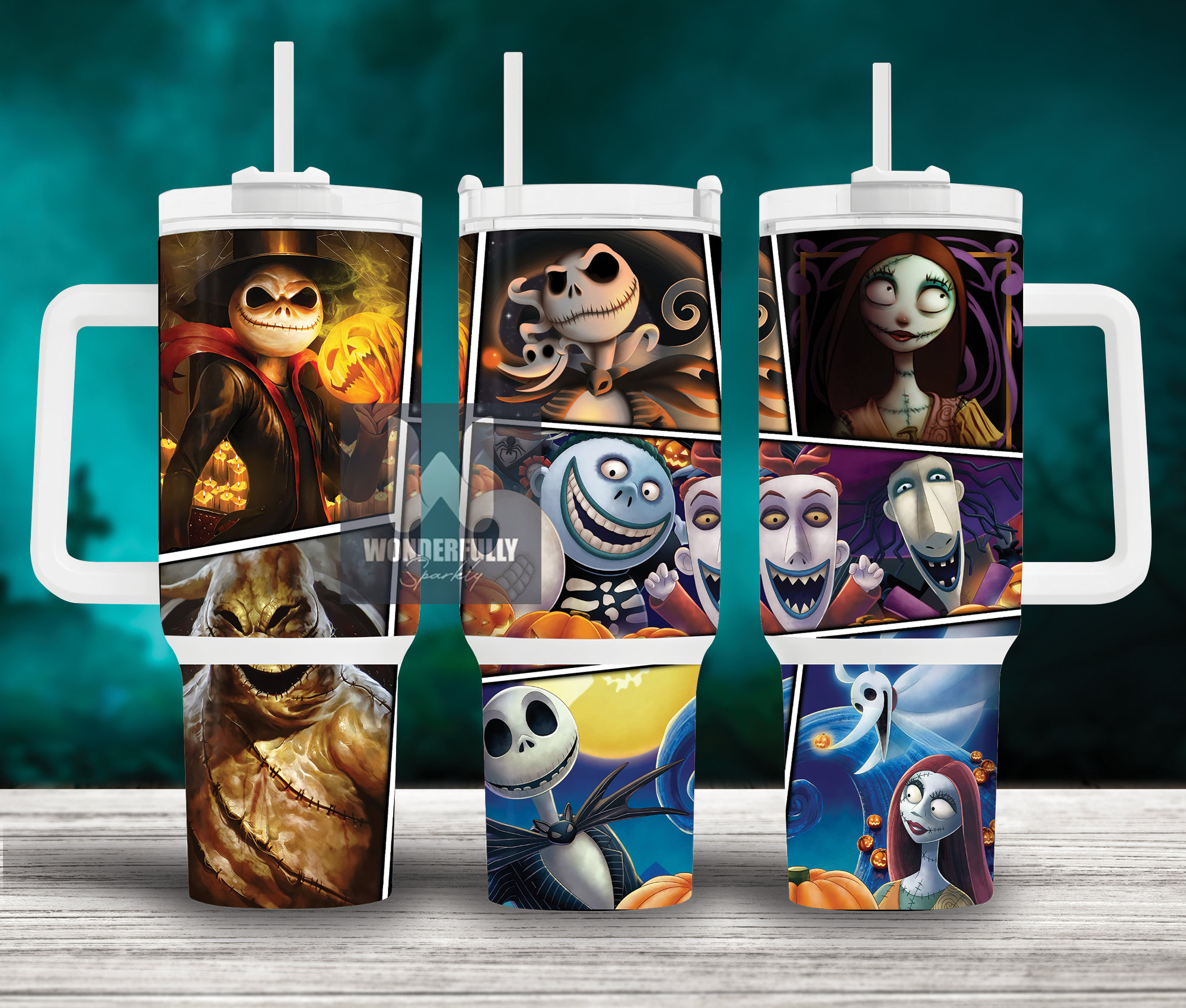 Spooky Characters Tumbler with Straw - Perfect for Halloween Fans