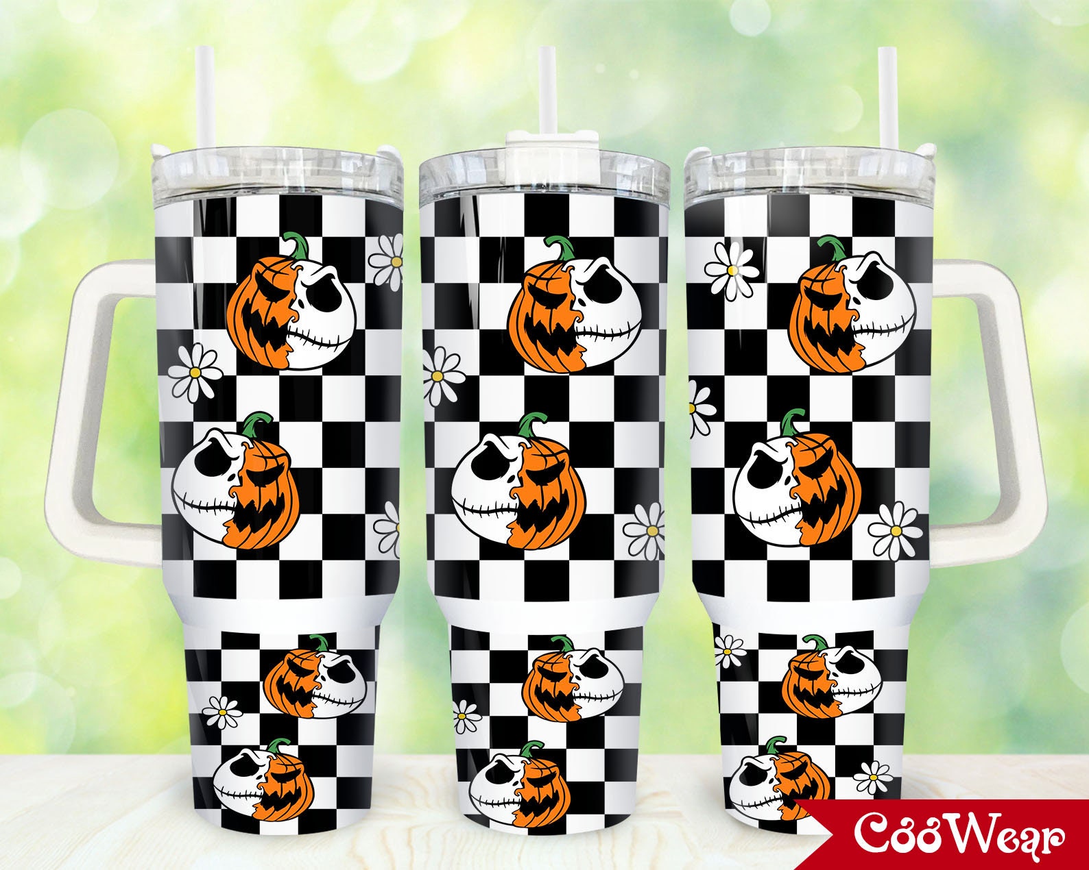 Spooky Pumpkin Checkered Travel Mug - Perfect for Halloween Adventures