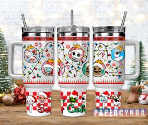 Festive Holiday Mug with Straw - Christmas Characters Design