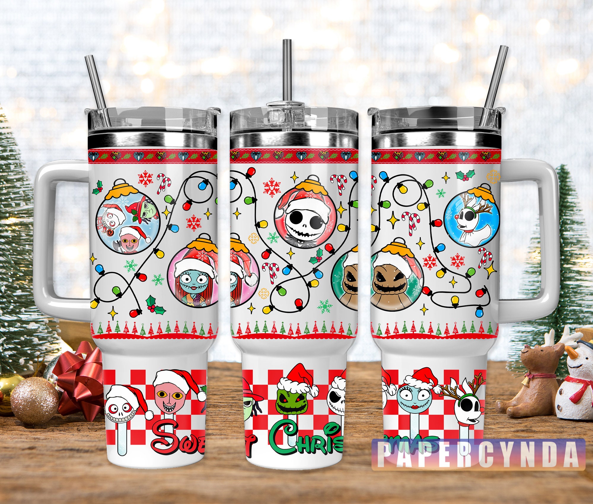 Festive Holiday Mug with Straw - Christmas Characters Design