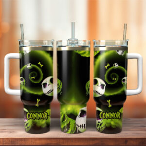 Personalized Spooky Skull Tumbler - Glow in the Dark Design