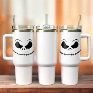 Spooky Skull Insulated Tumbler with Handle & Straw - Perfect for Hot & Cold Drinks