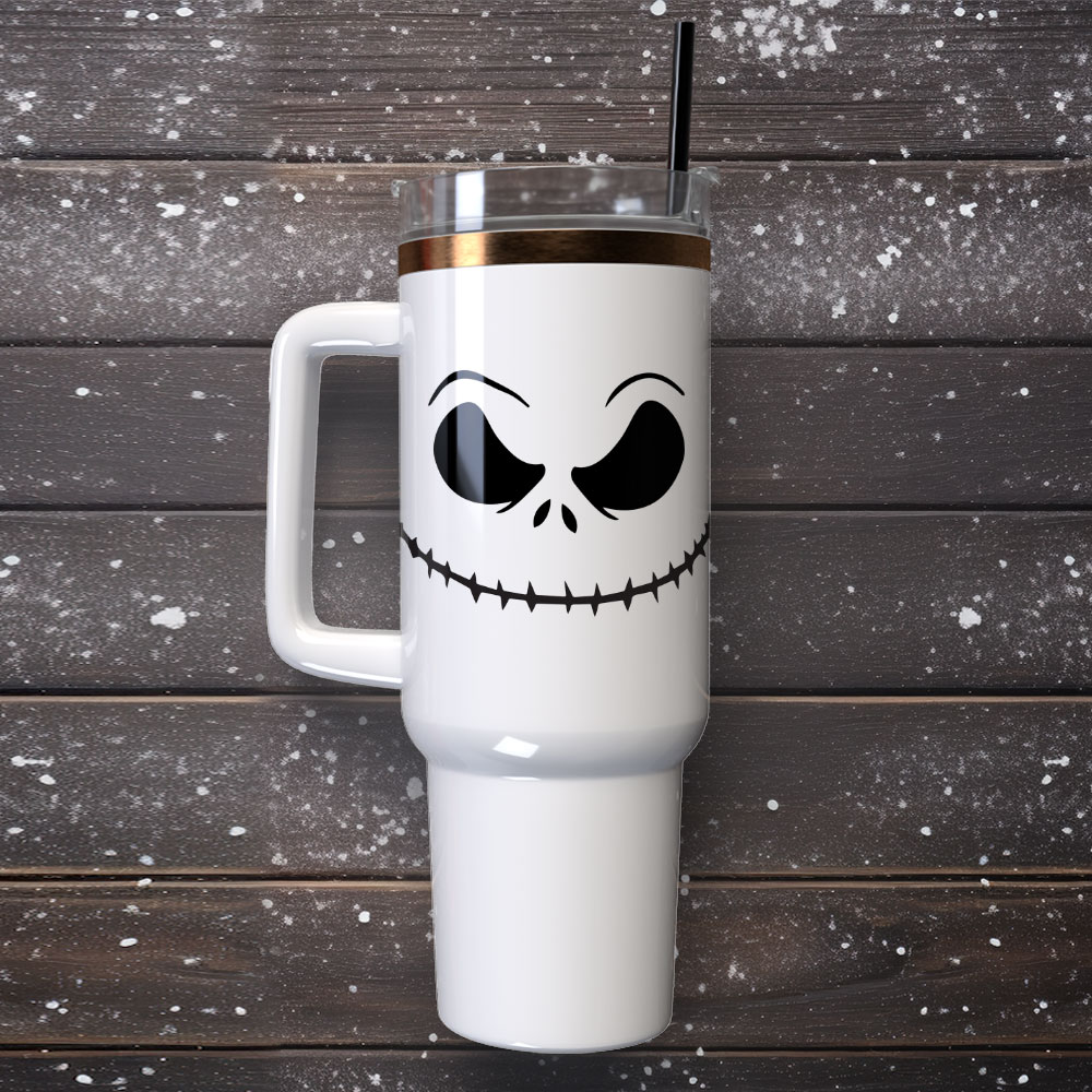 Spooky Skull Insulated Tumbler with Handle & Straw - Perfect for Hot & Cold Drinks - Image 4