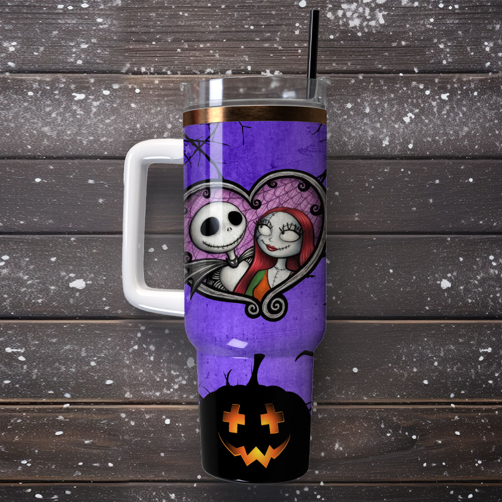 Spooky Love Halloween Tumbler - Insulated Mug with Handle & Straw - Image 4